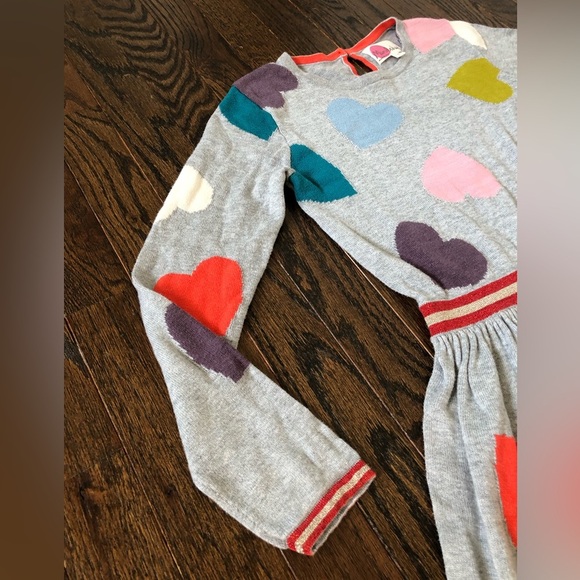 Mini Boden Girls 9-10Y Gray w/Multi-Color Hearts Long-Sleeve Knit Sweater Dress - Picture 2 of 10
